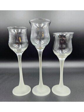 PartyLite Iced Crystal Trio Set Frosted Stem Glass Votive Tealight Candle Holder